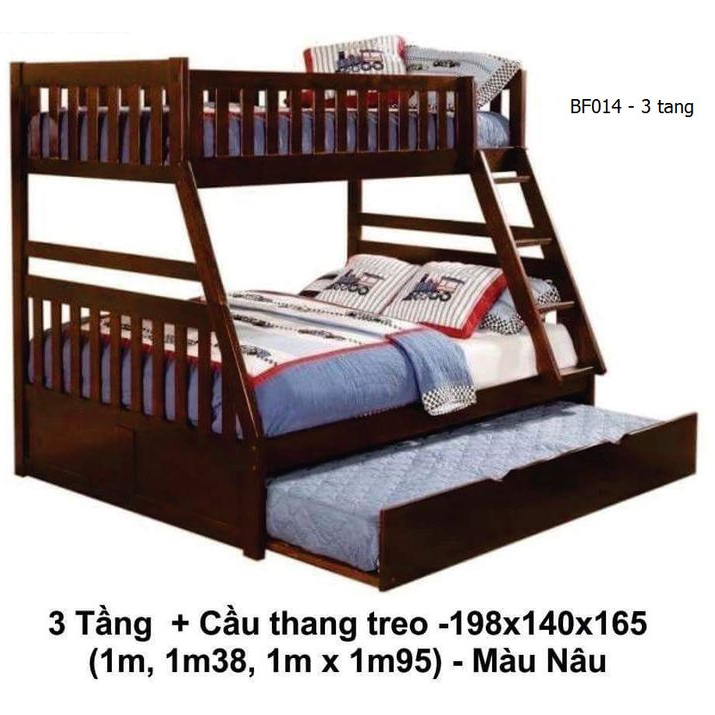 Mẫu giường tầng có 2 hộc kéo màu nâu mã BF 014 – HK