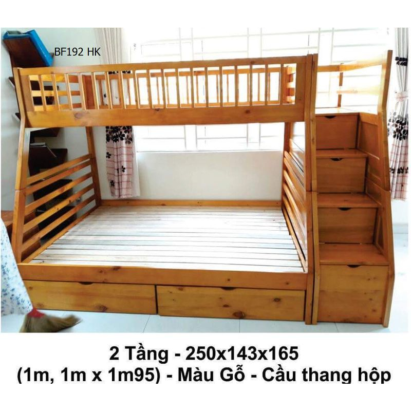 Mẫu giường tầng cầu thang treo màu trắng BF192-HK ( có cầu thang hộp)