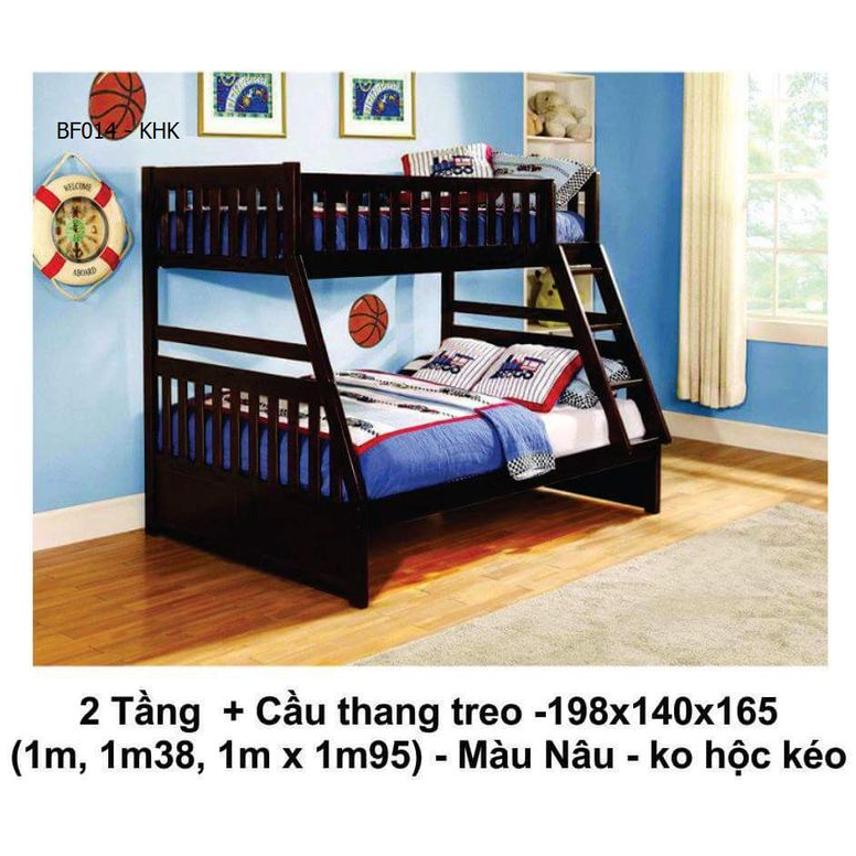 Mẫu giường tầng có 2 hộc kéo màu nâu mã BF 014 – HK